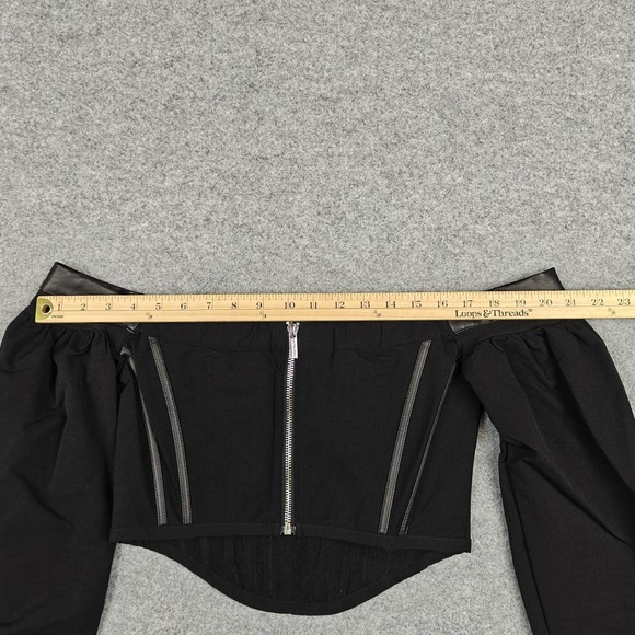 Maniere De Voir Blouse Womens 10 Black Off Shoulder Corset Long Sleeve Crop Top - Picture 6 of 10